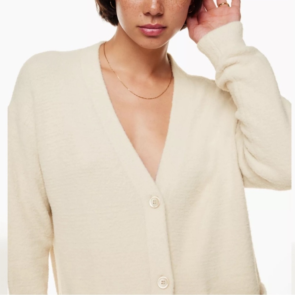 Aritzia Wilfred Blue Fuzzy Button-Up Cardigan XS Preppy Soft Hush Knit - Picture 7 of 14